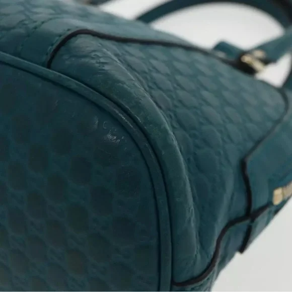 Authentic GUCCI Micro GG Canvas Hand Bag Leather 2way Turquoise Blue with strap - Picture 16 of 17